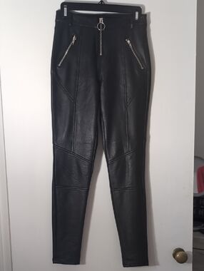 Topshop Black Faux Leather Leggings with Silver Zippers
